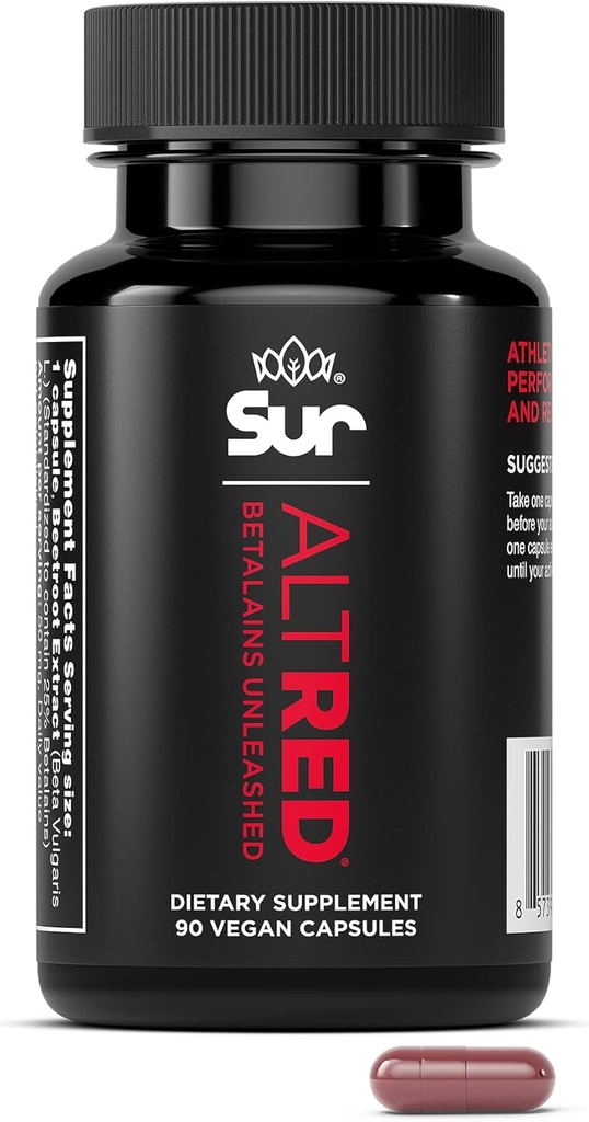 AltRed Sur Beet Root Capsules for Muscle Recovery and Sports Nutrition - 25% Betalain Extract Pre Workout & Nitric Oxide Supplement für Endurance Athletes - NSF zertifiziert für Sport