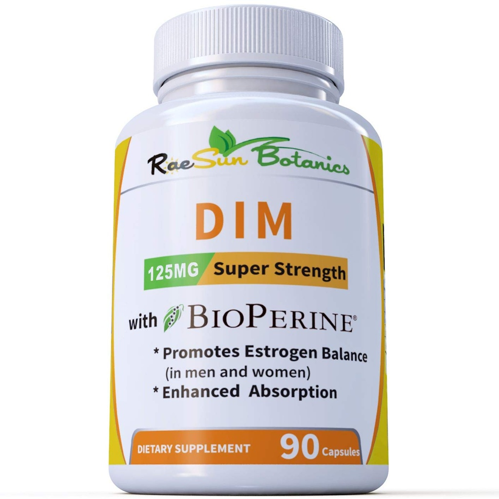 Supplément DIM 125mg - DIM Diindolylméthane Plus BioPerine 90 jours d'approvisionnement de DIM pour équilibre œstrogène, équilibre hormonal en ménopause, support de l'acné, peau de cheveux et ongles