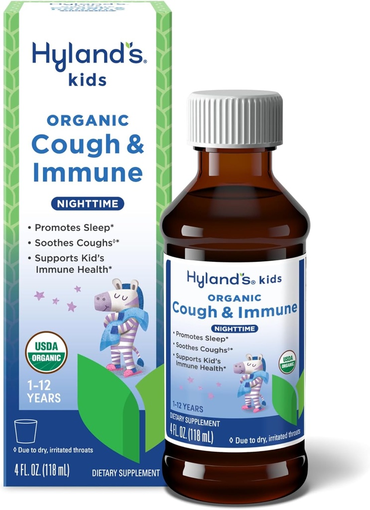 Hyland's Kids Nighttime Organic Cough Syrup und Immune Unterstützung mit Agave, Elderberry und Pomegranate, Soothes Cough und unterstützt Immunität, 4 Fl. Oz.