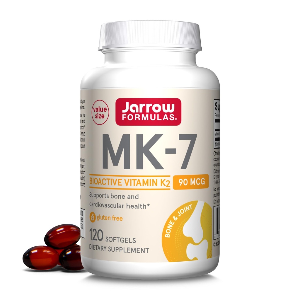 Jarrow Formeln MK-7 90 mcg - Bioaktive Form von Vitamin K2-120 Servierungen (Softgels) - für Knochen & Herz-Kreislauf-Gesundheit - Vitamin K2 MK-7 Nahrungsergänzungsmittel - K2 Vitamin Supplement MK-7 - Glutenfrei