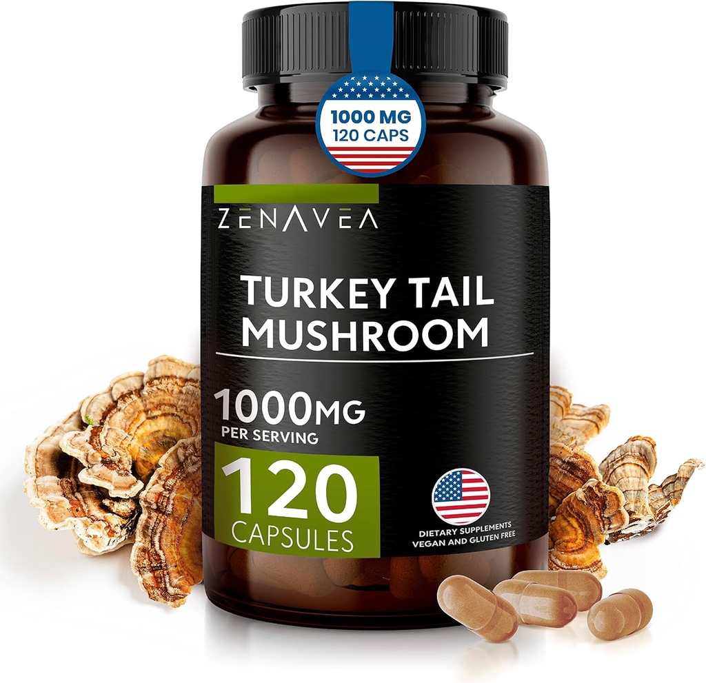 Türkei Tail Mushroom Capsules Immunsystem Unterstützung, Antioxydant und Verdauungseigenschaften - Pilze Supplement 1000mg - 120 Kapseln - entspricht 15.000 mg Organic Turkey Tail