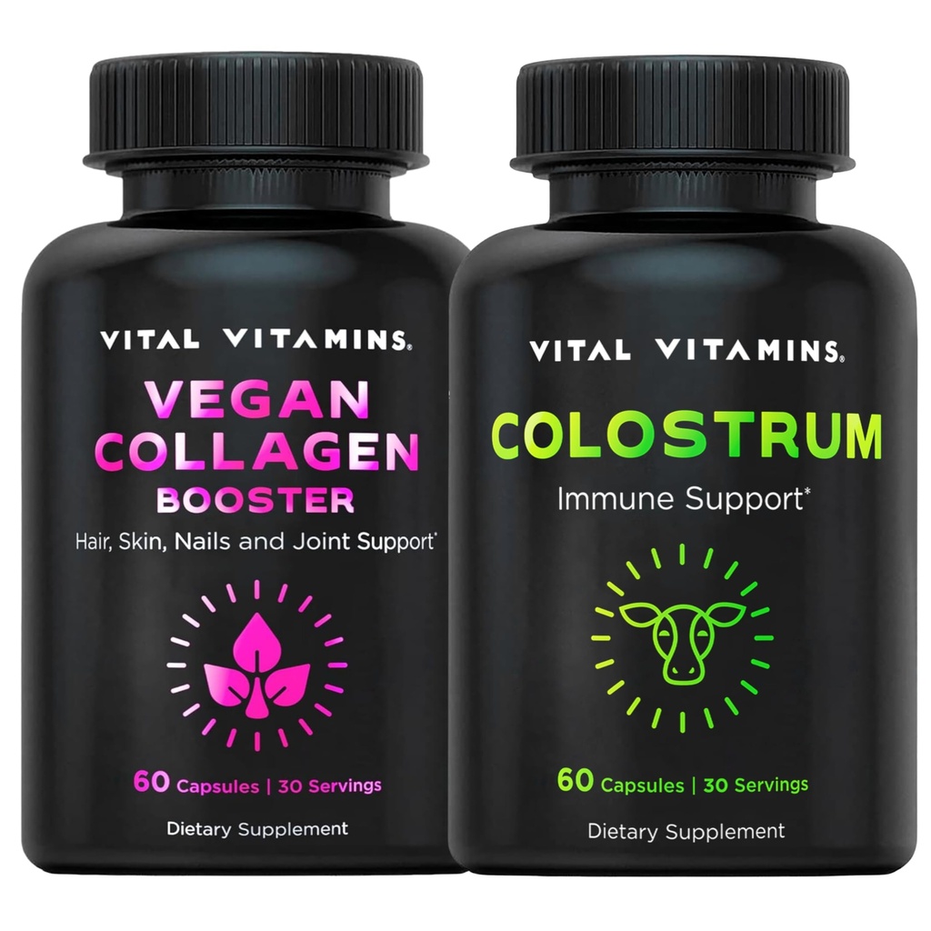 Vital Vitamine Vegan Collagen Booster Kapseln + Kolostrum Kapseln Ergänzung