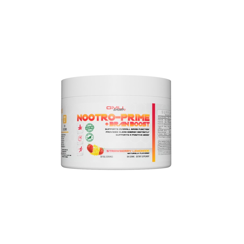 Nootro-Prime Brain Boost - Fokus Brain Supplement - Pilz-Ergänzungspuder mit Alpha GPC, Nootropic Brain Ergänzungen für Gedächtnis und Fokus mit Lions Mane, 30 Servierungen, Erdbeer-Lemonade