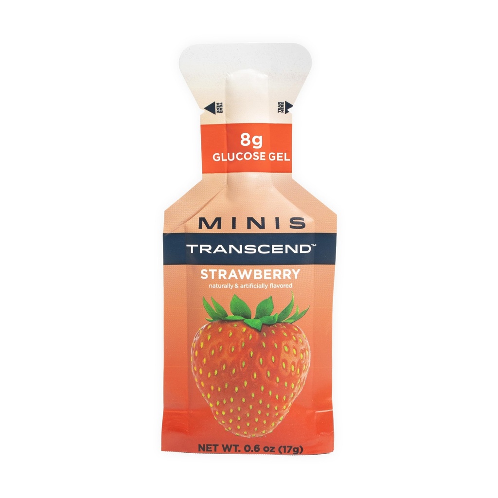 Transcend Foods Mini Erdbeer-Gel (.6 Unze, Packung mit 24) Fast-Acting Carb Gel Erdbeer Flavor – Reisegröße, Koffeinfrei, Glutenfrei