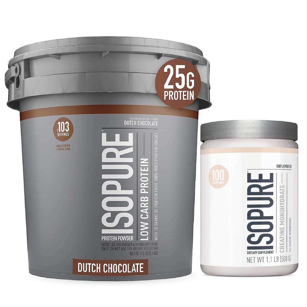 Isopurprotein Pulver Low Carb mit Kreatinpulver 500g Unflavored, Keto Friendly Protein Powder, 100% Whey Protein Isolate, Protein Flavor: Dutch Chocolate, 7.5 Pfund