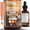 Bio Lions Mane Mushroom Supplement Flüssige Tropfen + Türkei Tail Cordyceps Reishi Chaga Shitake Maitake Tremella Oyster Mushrooms Poria und Enokitake Complex Blend by Clean Nutra