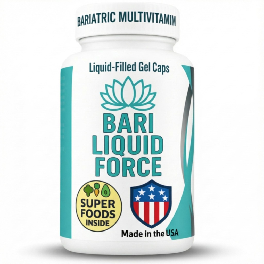 Bari Liquid Force One a Day Bariatric Multivitamin mit Eisen – Schnelle Absorption Gel Caps für Magenhülle, Bypass, Duodenal Switch – Superfood Blend - Bariatric Must Haves für Damen und Herren