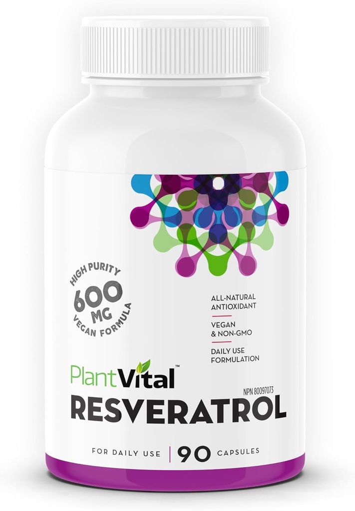 Plantvital Resveratrol 600mg - 90 Vegan Resveratrol Kapseln - Hohe Reinheit Trans Resveratrol Ergänzung - Antioxidant - Non-GMO, Gluten-Free