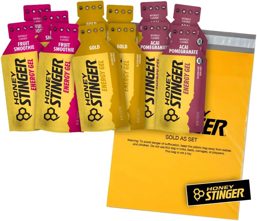 Honey Stinger Bio Energy Gels – Variety Pack mit Aufkleber – 12 Count – 4 jeder Geschmack – Energiequelle für jede Aktivität – Acai Pomegranate, Gold & Fruit Smoothie
