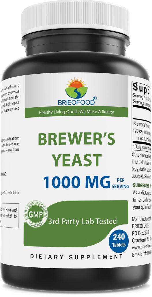 Brieofood Brewers Yeast 1000 mg pro Servierung - 240 Tabletten - 3. Party Labe Getestet für Reinheit & Qualität