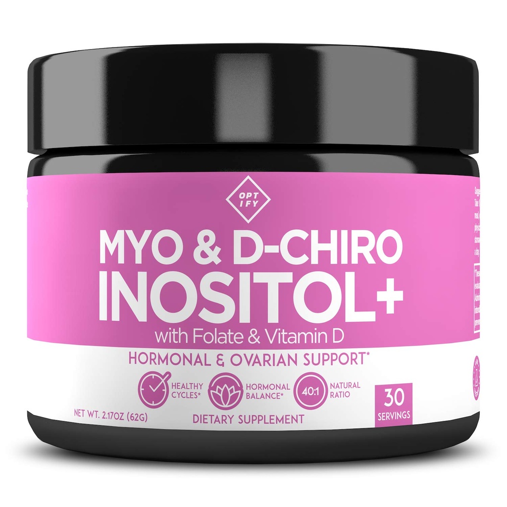 Optify Myo-Inositol & D-Chiro Inositol Supplément Poudre pour femmes – Rapport 40:1 Plus Folate et vitamine D – Soutenir l'équilibre hormonal sain, cycles réguliers et santé ovarienne – 30 jours d'approvisionnement