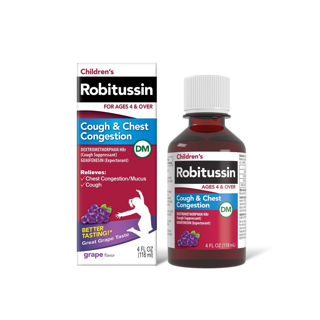 Robitussine Congestion de la toux et de la poitrine chez les enfants DM, Médecine de la toux pour les enfants, Arôme de raisin - Bouteille Oz 4 Fl, 300318715130