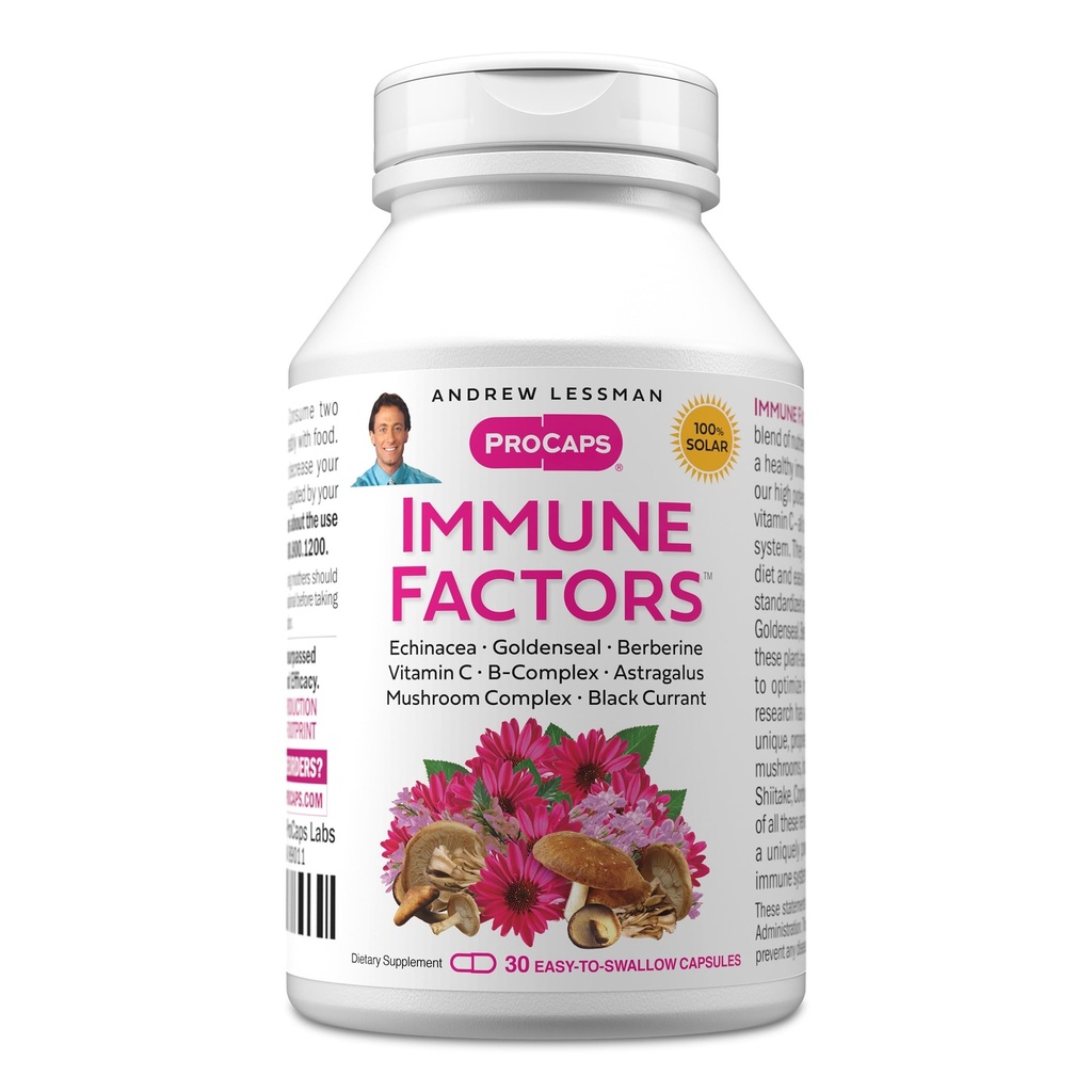 ANDREW LESSMAN Immunfaktoren 30 Kapseln - Echinacea, Goldenseal, Vitamin C, Astragalus, Berberine, Pilzmischung, schwarze Johannisbeere. Unterstützt und fördert Immunsystem und natürliche Verteidigung
