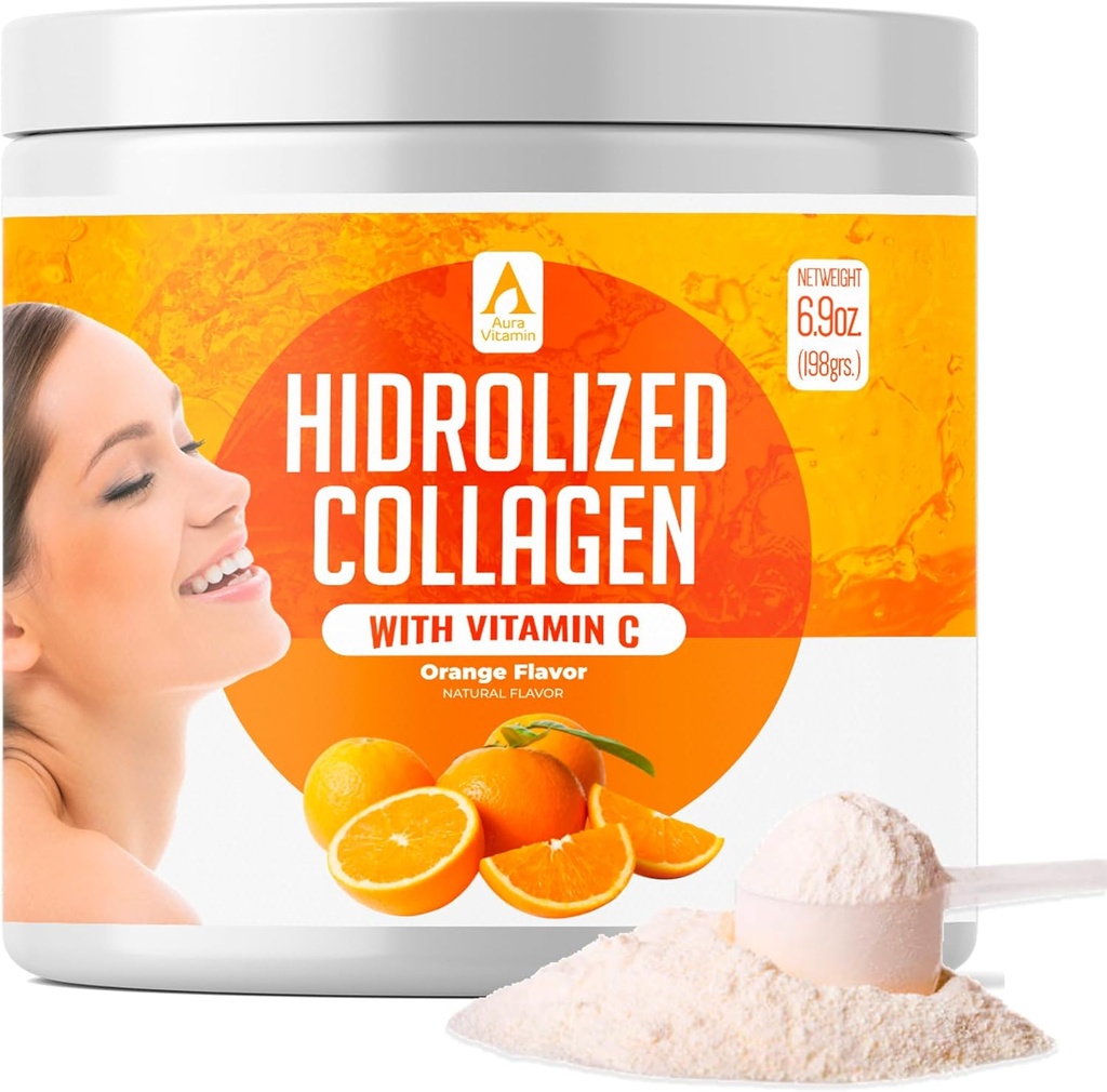Hydrolysed Collagen Powder Supplement | Fördert Haar, Nagel, Haut, Knochen, Gelenke Gesundheit, Gut Gesundheit | Hydrolysiertes Gras Fed Collagen Peptides |Collagen für Frauen | 200gr (Orange)
