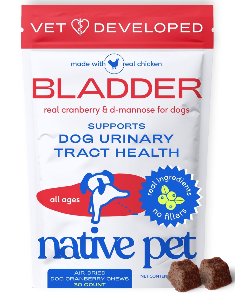 Native Pet Dog UTI Behandlung - Cranberry Ergänzung für Hunde Bladder Control & Kidney Support - Verhindern Urinary Tract Infection und Urinary Incontinence - Hergestellt mit Real Cranberry Extract - 30 Chews