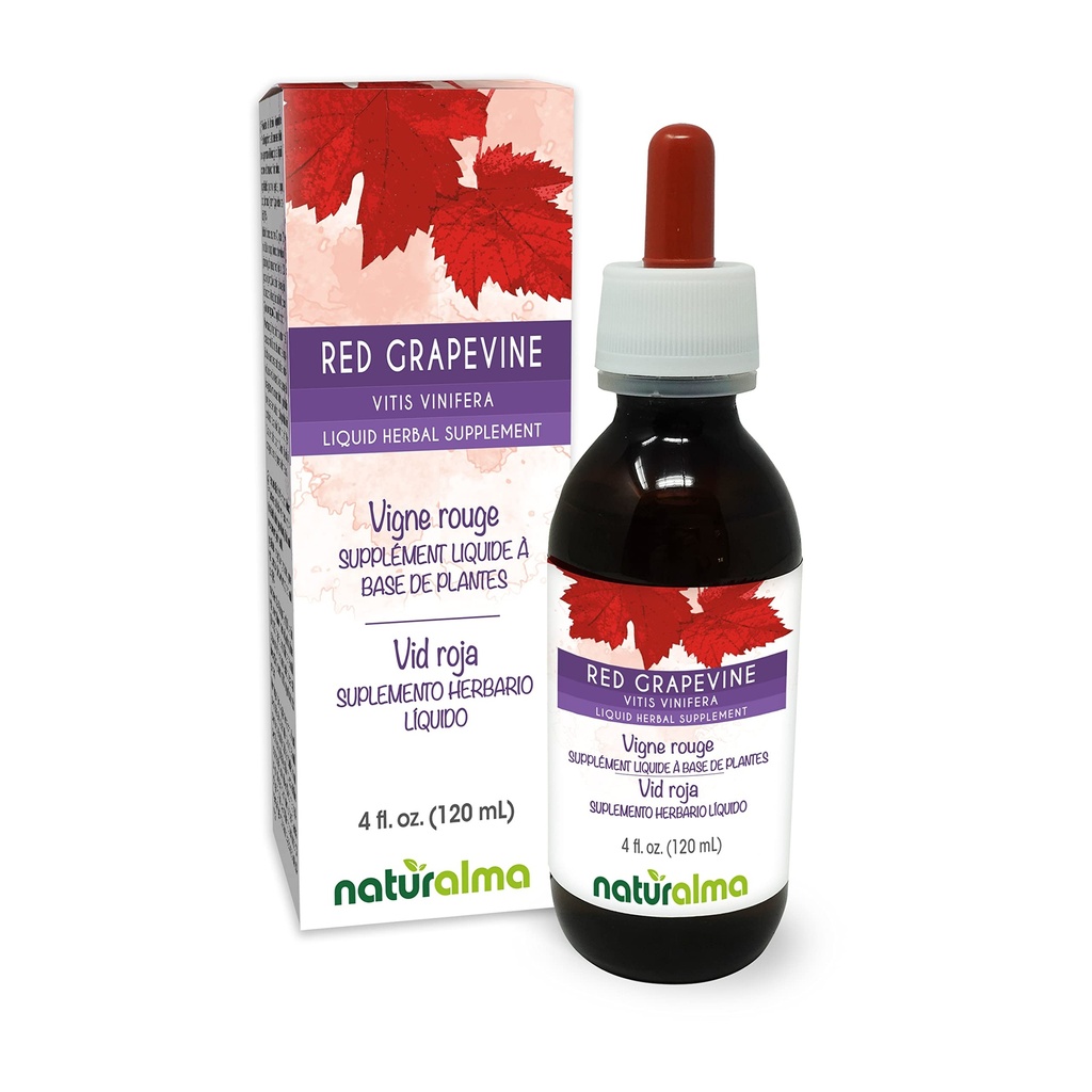 Naturalma Red Grapevine (Vitis vinifera) Teinture sans alcool - 4 fl oz Extrait liquide dans les gouttes - Supplément à base de plantes - Vegan