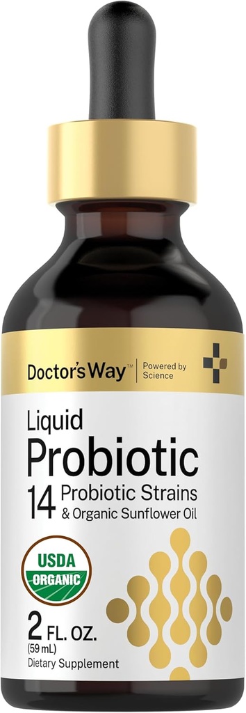 Doctor's Way Liquid Probiotic | 2 fl oz | 14 Probiotic Strains mit Bio Sonnenblumenöl | Non-GMO Supplement