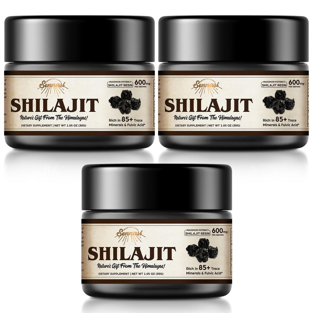 Shilajit Pure Himalayan Organic Shilajit Resin - 600mg Maximum Potency Natural Organic Shilajit Resin mit 85+ Trace Minerals & Fulvic Acid für Energie, Immununterstützung, 30 Gramm (3 Pack)