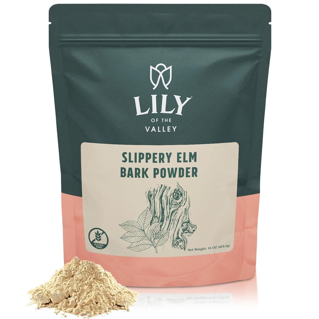 Lily of the Valley Slippery Elm Bark Powder - Ulmus Rubra Powder - No bestrahlt nicht kontaminiert - Pet Friendly - Vegan & Glutenfrei - Verpackt in wiederverschließbaren Beutel (16oz, 453g)