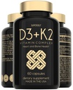 Vitamin D3 K2 Kapseln - Vitamin D3 5000 IU und Vitamin K MK7 100mcg - 60 Kapseln - USA Made Vegetarian Vitamin D Supplement - Hohe Festigkeit VIT D für Knochen, Muskel, Zähne, Immunsystem
