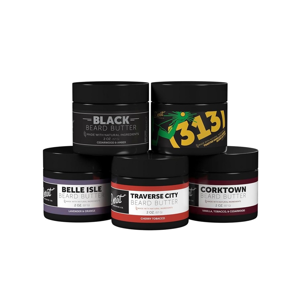 Detroit Grooming Co. Bart Butter Variety Pack | 5 Signature Scents | Softens, Thickens & Hydrates mit Safflower Oil & Shea Butter | Premium Bartpflege & Styling | 2oz