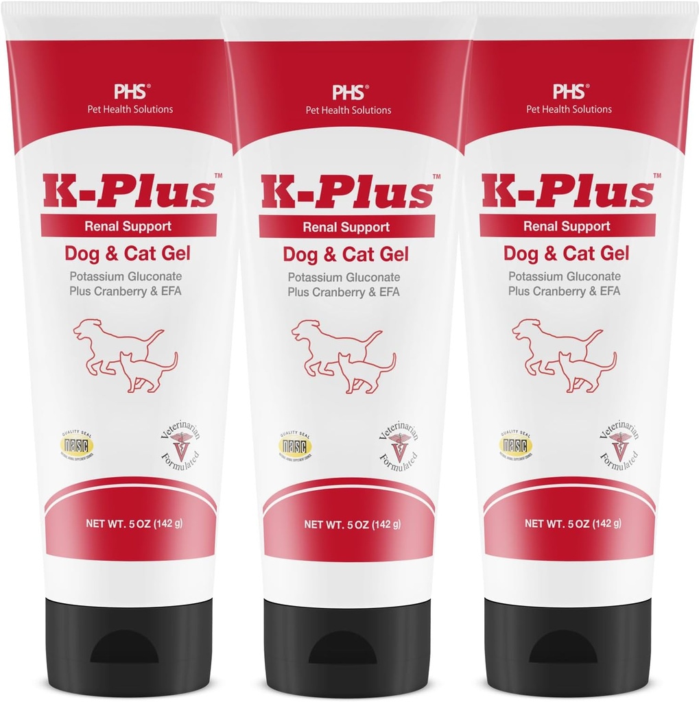K-Plus Kalium Gluconate Renal Gel Plus Cranberry und EPA für Hunde und Katzen - Veterinär zugelassene Nierenergänzung - Unterstützt Kaliumbilanz -(3 Pack)