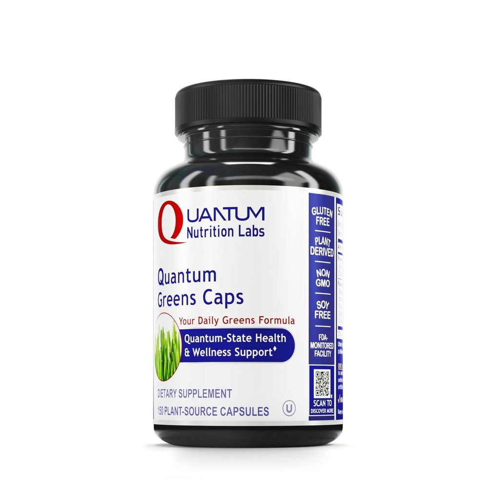 Quantum Nutrition Labs Greens Capsules - Capsules Super Greens, Suppléments Greens, Superfood Blend pour le bien-être, Pilules Végétiques Biologiques avec Kale, Verts Leafy, Alfalfa - 150 Capsules Végétariennes