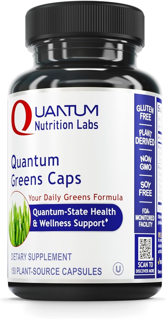 Quantum Nutrition Labs Greens Capsules - Super Greens Capsules, Greens Supplements, Superfood Blend für Wellness, Bio Veggie Pillen mit Kale, Leafy Greens, Alfalfa - 150 Vegetarische Kapseln