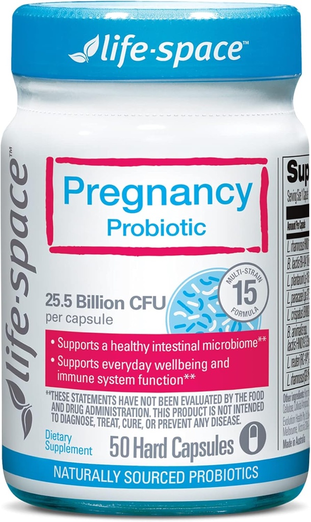 Life-Space Pregnancy Probiotic, 25.5 Billion CFU & 15 Strains Probiotic für Frauen, Klinisch nachgewiesen für Mamas & Babys Verdauungs-, Immun- und Hautgesundheit, 50 Kapseln