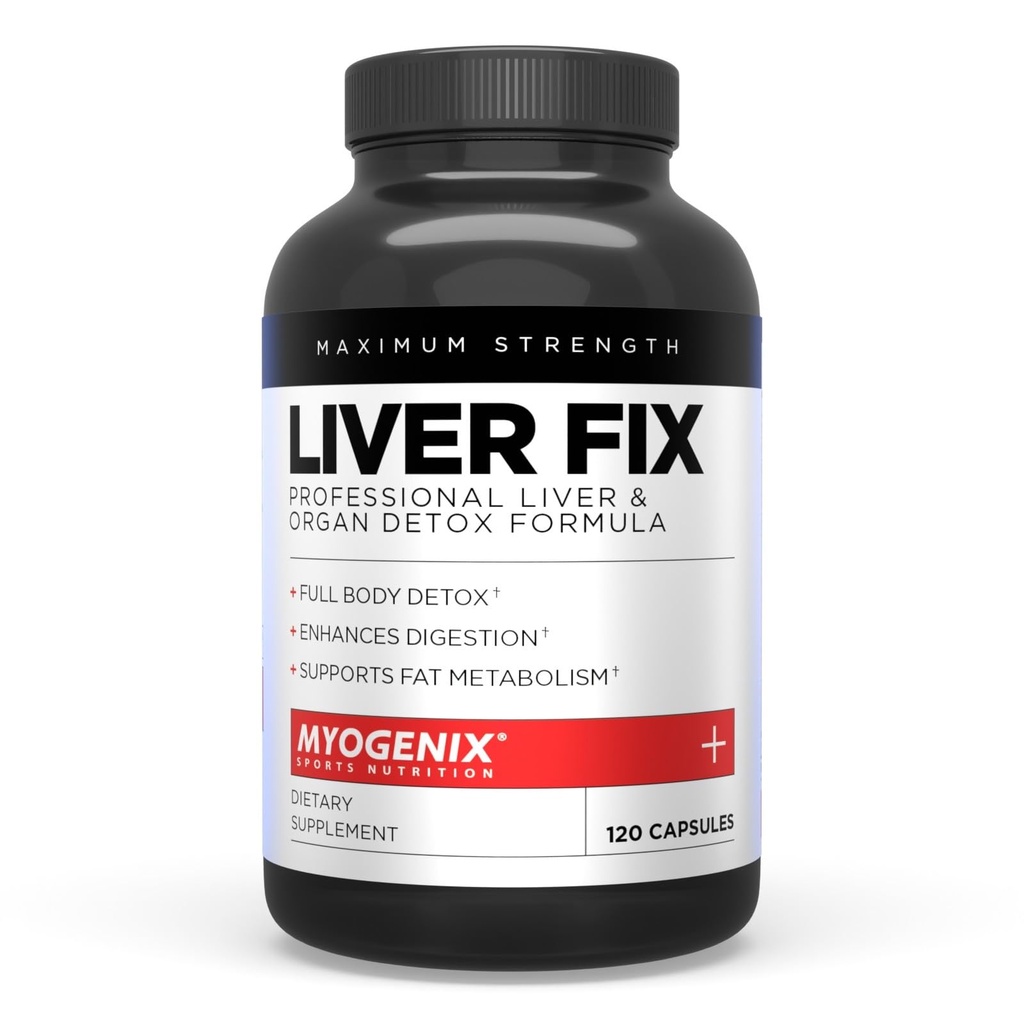 Myogenix Fix foie – Formule professionnelle de désintoxication du foie et des organes – Améliore la digestion – soutient le métabolisme des graisses – Facile à avaler – Complément alimentaire (120 capsules)