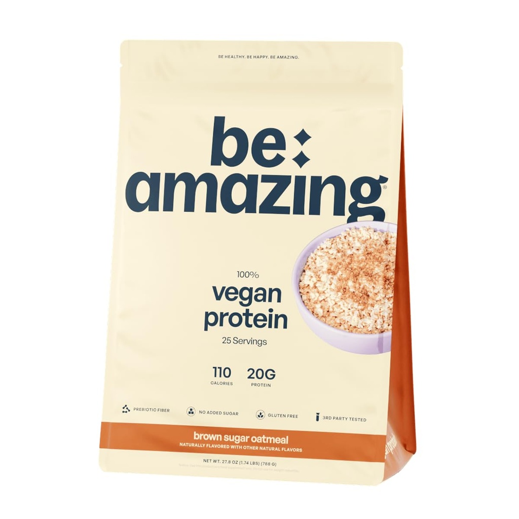 BE AMAZING Vegan Protein Pulver, Brauner Zucker Haferflocken, 20g Pflanzen basiertes Protein mit Prebiotic Fiber, Low Carb, Dairy und Gluten Free Shake Mix, Ohne Zusatz von Zucker, 29.3 oz, 25 Portionen
