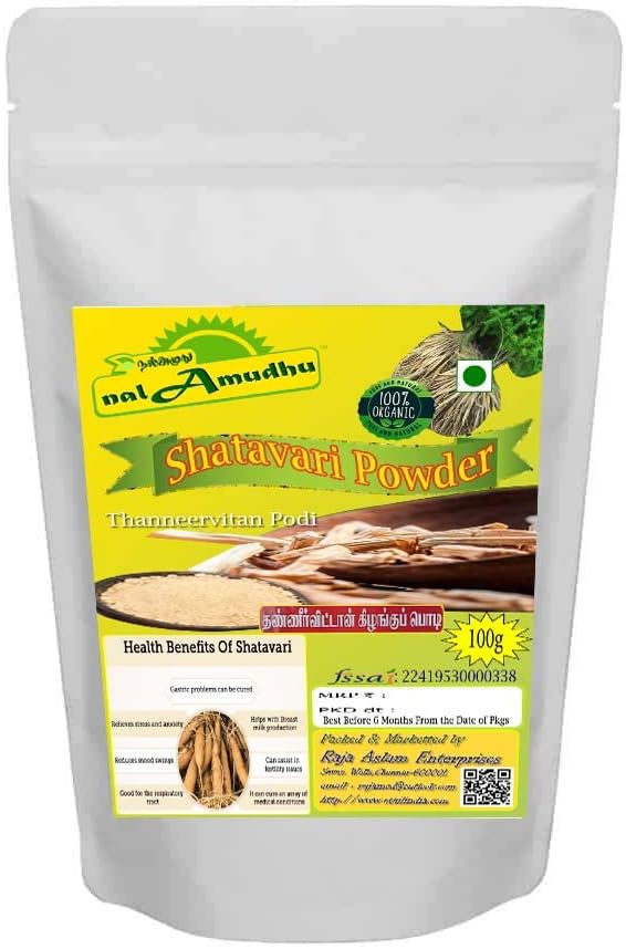 Shatavari, Asperges Racemosus, Thaneervittan Kilangu Powder, pour Vata et Pitta, Hormones femelles équilibrées, énergie, vitalité (100g/220lbs)