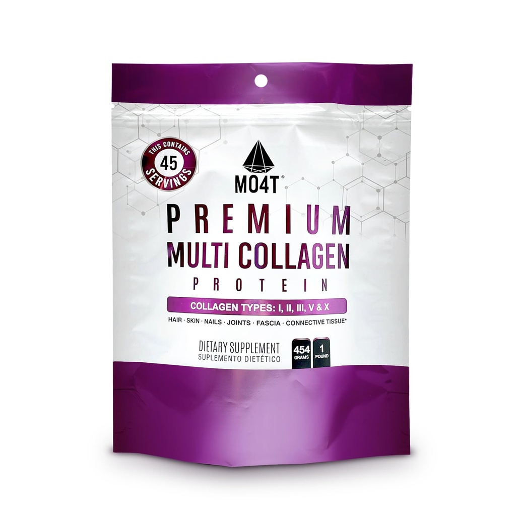 MO4T Hydrolysed Multi Collagen Powder -Collagen Protein- Collagen Peptides-Typ 1,2,3,5,10 -Sugar-Free, (1 Pfund) Haar, Haut und Nagel, Paleo & Keto, Non-GMO