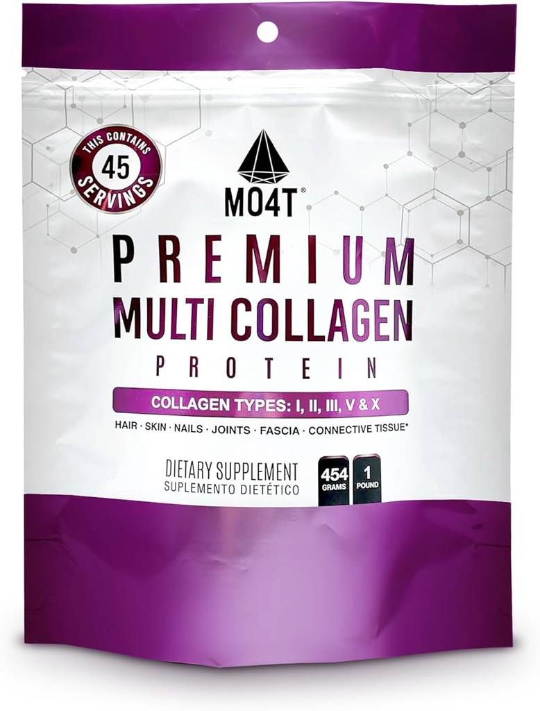 MO4T Hydrolyzed Multi Collagen Powder -Collagen Protein- Collagen Peptides-Type 1,2,3,5,10 -Sugar-Free, (1 Pound) Hair, Skin & Nail, Paleo & Keto, Non-GMO