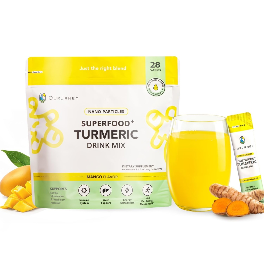 Nano Turmeric Curcumin Drink Powder, Goldener Saft für Wellness &amp; Immunität, No Turmeric Taste, Add to Smoothies/Water Daily Morning Routine–35X Absorption–Mango Flavor–Joint Support Supplement