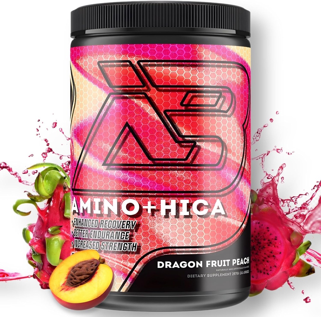 Amino + HICA EAA Supplement | Enhanced Recovery, Better Endurance, Erhöhte Stärke, Energie, Hydration | Bcaa, Elektrolyte, Leucine, Pulver, 30 Portionen (Dragon Fruit Peach)