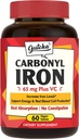 Eisen-Ergänzung, 65 mg Carbonyl Iron Plus Vitamin C, Energie & Blut-Unterstützung für Frauen & Männer, bessere Absorption, Gentle on The Stomach, keine Übelkeit, keine Verstopfung, Vegan, Non-GMO, 60 Ct