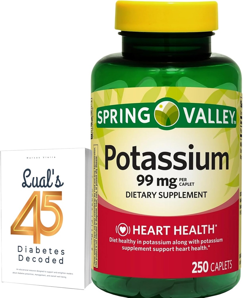 Spring Valley Kalium Herzgesundheit Nahrungsergänzungsmittel Kapseln, 99 mg, 250 Count, Kalium Gluconate Bundle mit Luals 45 Diabetes Decodiert