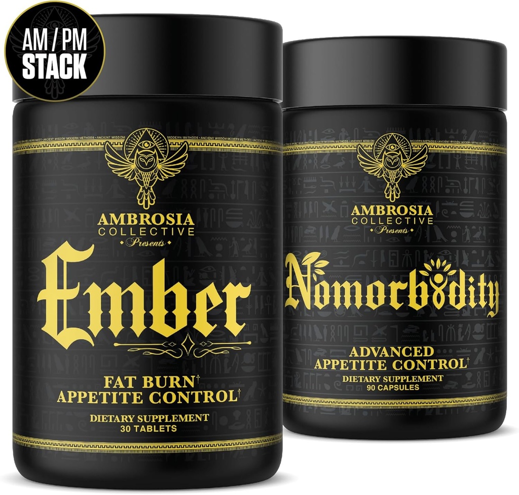 Ambrosia Nomorbidity Advanced Appetit Control & Ember Thermogenic Fat Burner | Powerful Hunger Management, Appetit Support & Fat Burning System mit KSM-66 Ashwagandha, Garcitrin, CapsiMaxTM, Afrika