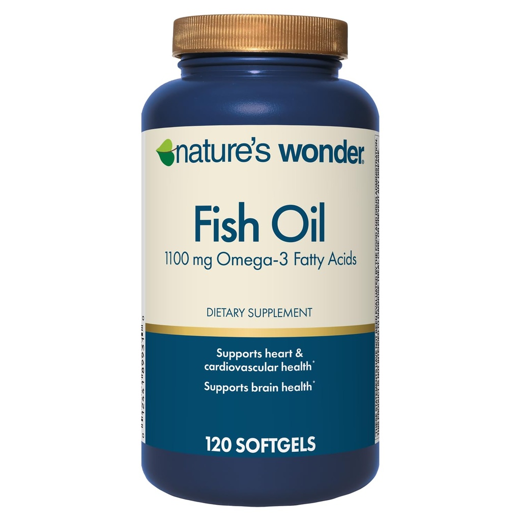 Nature's Wonder Fish Oil 1100mg Omega-3 Suppléments d'huile de poisson pour les femmes et les hommes, EPA & DHA pour les articulations saines, coeur, système immunitaire, 120 jours d'approvisionnement de softgels