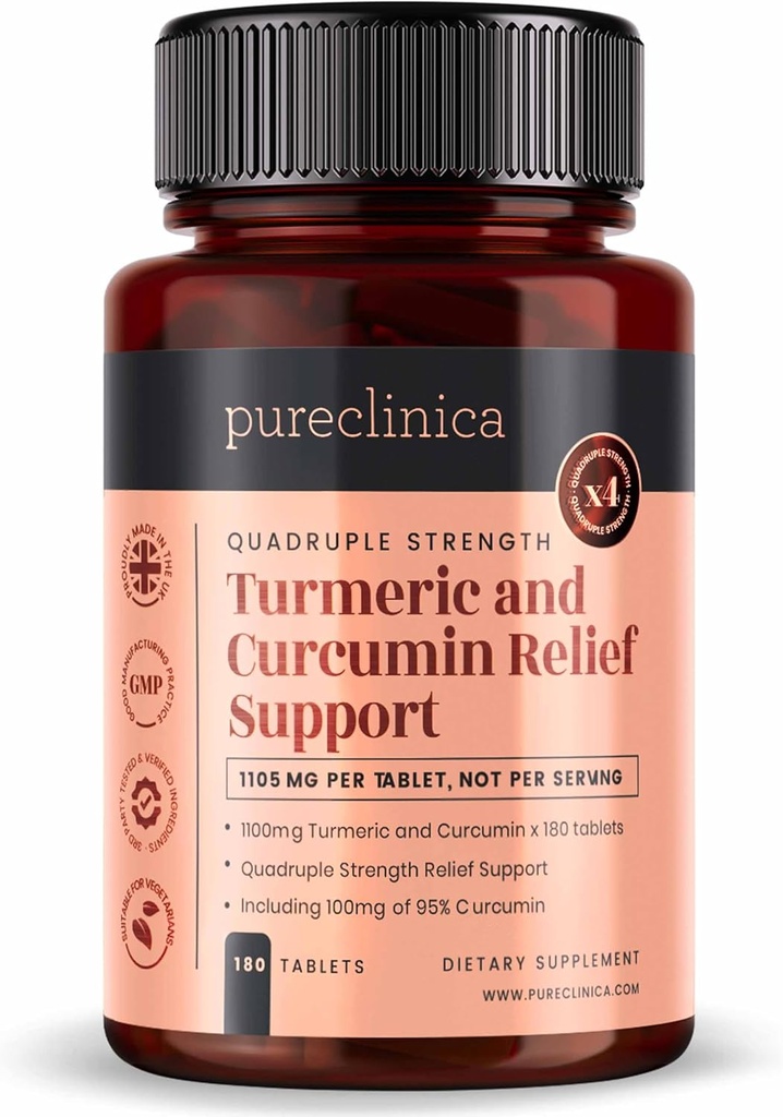 1100mg Kurkuma und Curcumin x 180 Tabletten - 6 Monate Versorgung - w/95% Curcumin & 5mg Schwarz Pfeffer Extrakt