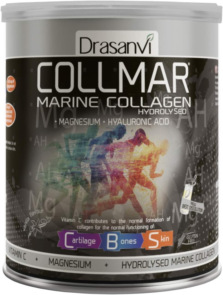Drasanvi Collmar Hydrolyzed Marine Collagen mit Magnesium Powder 300g / 10.58ounce / Vanille Flavor - für einen gesunden Hautknorpel und Knochen - Hilft, Reifen und Müdigkeit zu minimieren