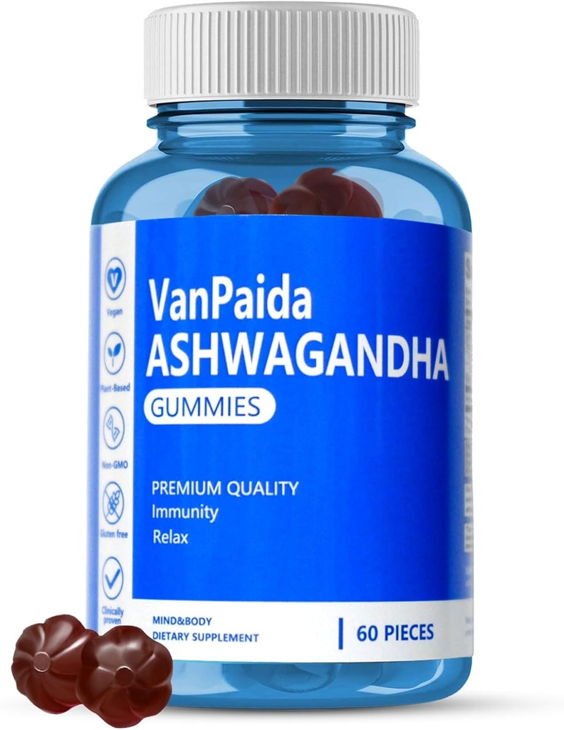 Vegan Ashwagandha Gummies, Beruhigung, Schlafqualität, Memory & Cognitive Support Supplements, Relaxing, Restauration, Vitamin D, Immununterstützung, Bio Südafrika Ashwagandha Root Extract, Gluten Free.