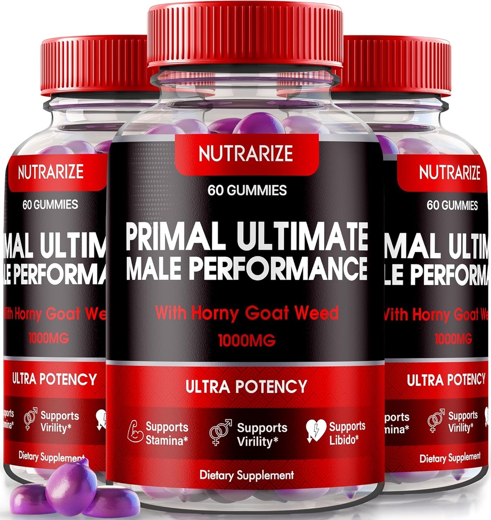 NutraRize (3 Pack) Primal Ultimate Gummies, Offizielle PrimalUltimate Performance Supplement, Der Schlüssel zu Regain Confidence, Premium Gummy, Offizielle Prime Ultimate Bewertungen (180 Gummies)