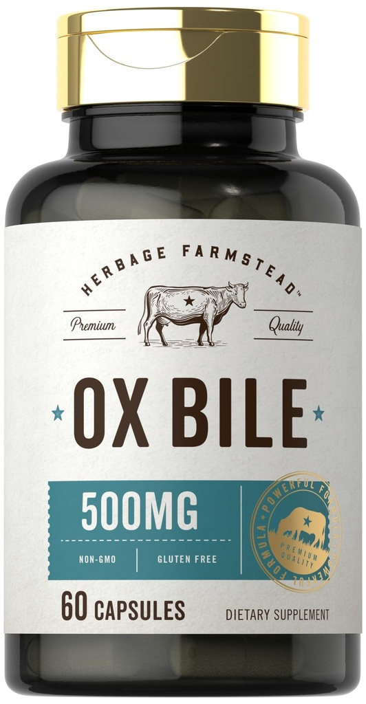 Carlyle Ox Bile Supplement 500 mg | 60 Kapseln | Verdauungsenzyme | Non-GMO & Gluten Free | von Herbage Farmstead
