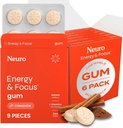 NeuroGummi Energy & Focus Gum (54 Count-6 Pack, Cinnamon) | 40mg Natürliches Koffein + L-Theanin + Vitamin B12 & B6 + Xylitol | Zucker Kostenlose Nootropic kognitive Gehirnleistungsergänzung