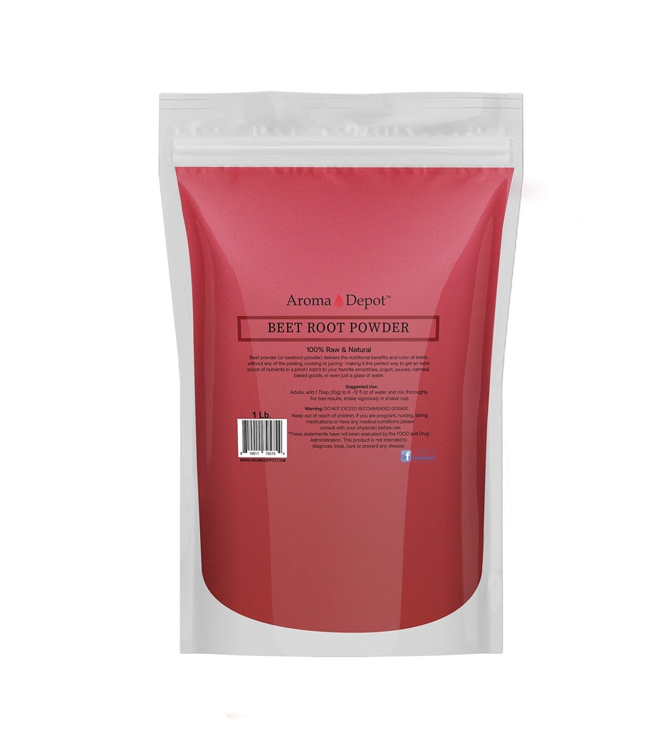 Poudre de racine de betterave 1 lb. par Aroma Depot Raw & Non-GMO I Vegan & Gluten Free I Booster à oxyde nitrique I Boost Stimina et augmente l'énergie I Booster système immunitaire I 100% naturel