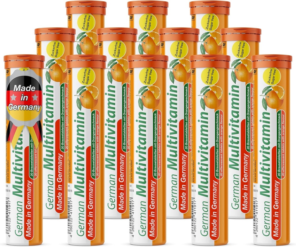 T&D German Multvitamin 10 Vitamine - 240 Vegan Drink Effervescent Tablets - Orange Flavor - Made in Germany