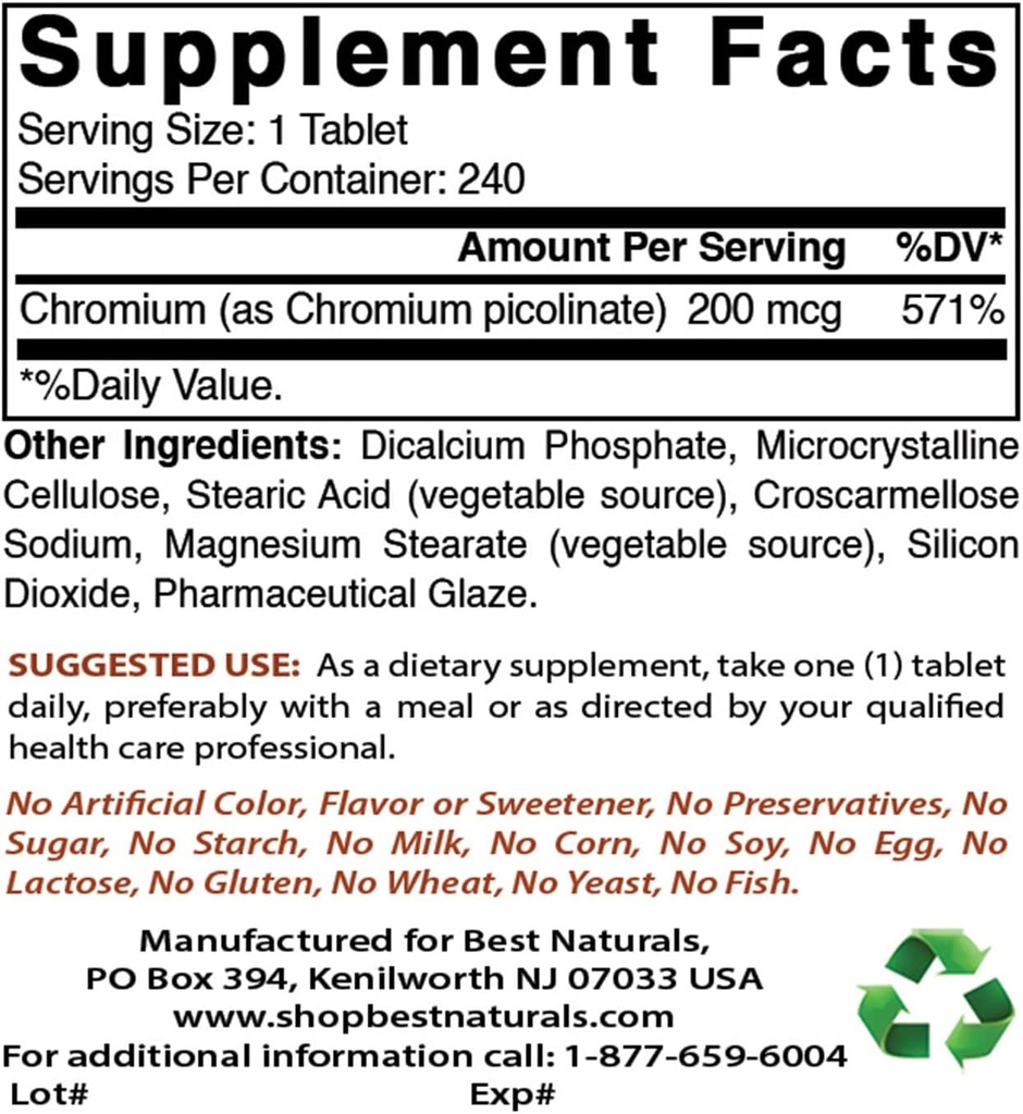Picolinate de chrome 200 mcg et vitamine C 1000 mg