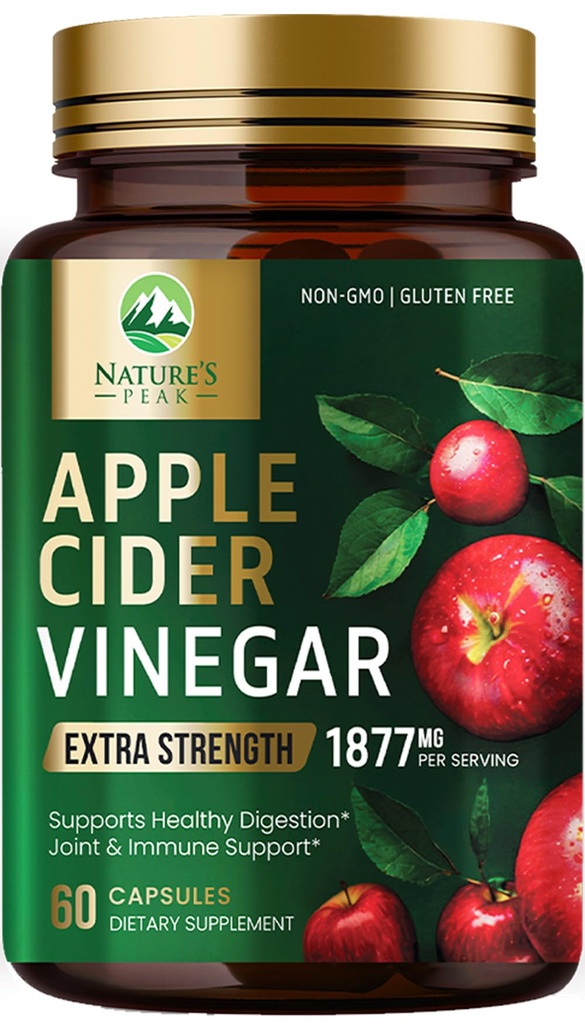 Apfelessig Kapseln ACV Ergänzungen 1877mg, Vitamin D3, Zink und beste ACV Ergänzung Pillen Unterstützung Gut Gesundheit für bessere Verdauung, Immunsystem Unterstützung, Non-GMO & Gluten kostenlos, 60 Kapseln